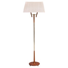 Möller Armatur Eskilstuna Two Arm Floor Lamp in Brass and Teak, Sweden, 1950s