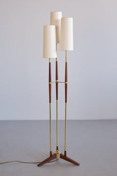 Möller Armatur Three Arm Floor Lamp in Teak and Metal, Eskiltuna, Sweden, 1950s