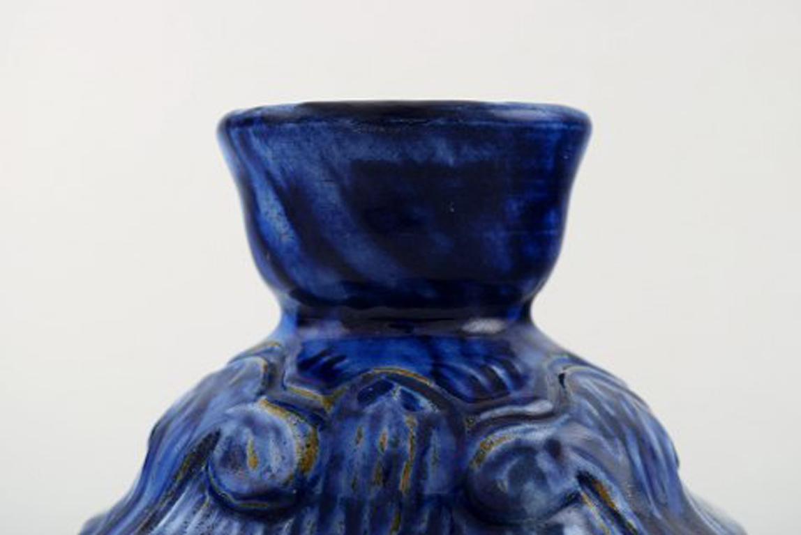 Danish Moller & Bøgely Denmark, Beautiful Art Nouveau Vase of Dark Blue Glazed Ceramics
