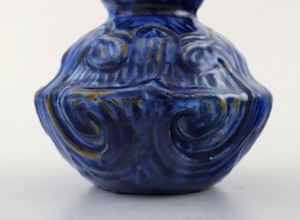 Moller & Bøgely Denmark, Beautiful Art Nouveau Vase of Dark Blue Glazed Ceramics In Excellent Condition In Copenhagen, DK