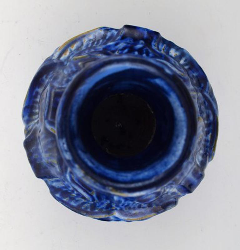 Early 20th Century Moller & Bøgely Denmark, Beautiful Art Nouveau Vase of Dark Blue Glazed Ceramics