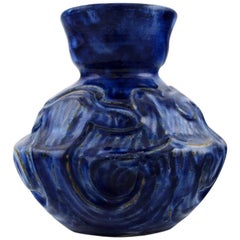Moller & Bøgely Denmark, Beautiful Art Nouveau Vase of Dark Blue Glazed Ceramics