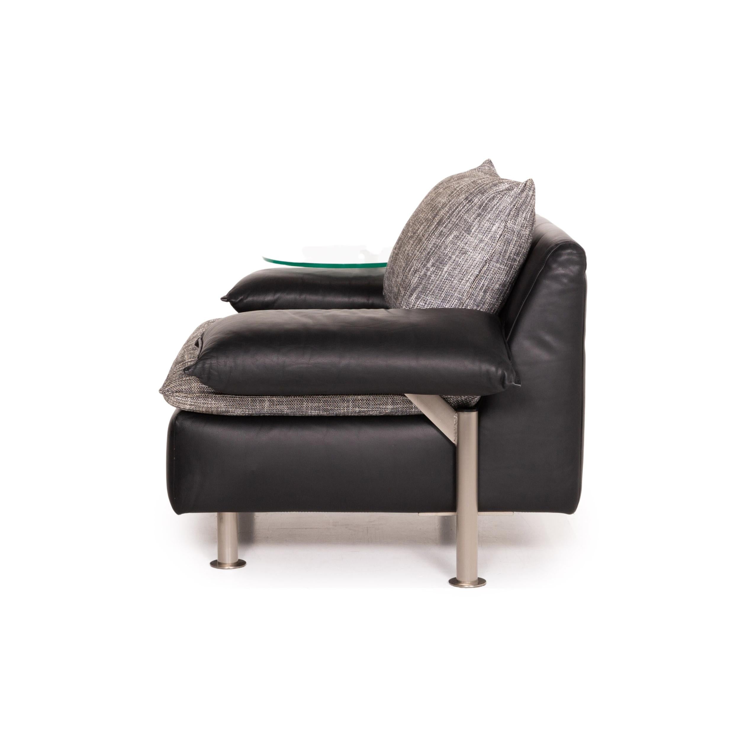 Möller Design Tayo Leather Fabric Armchair Black Gray Incl. Glass Shelf For Sale 4