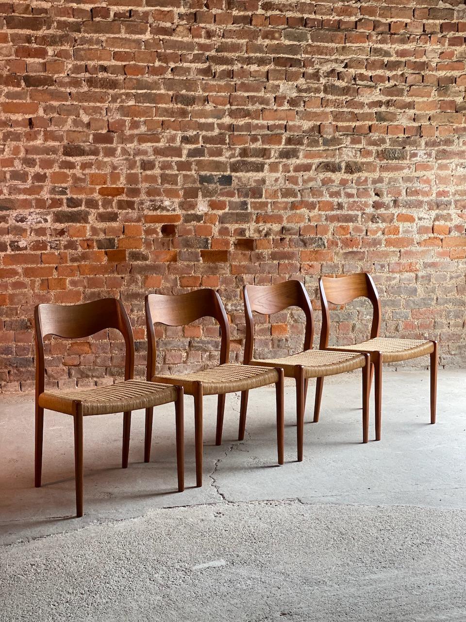Danish Moller Model 71 Dining Chairs Set of 10 in Teak and Paper Cord 1960s, Set of 3
