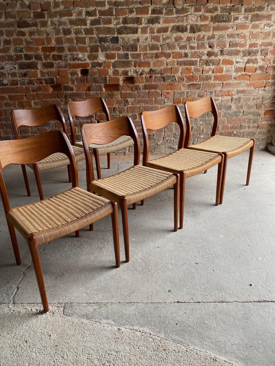 Papercord Moller Model 71 Dining Chairs Set of 10 in Teak and Paper Cord 1960s, Set of 3