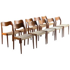 Moller Model 71 Dining Chairs Set of 10 in Teak and Paper Cord 1960s, Set of 3