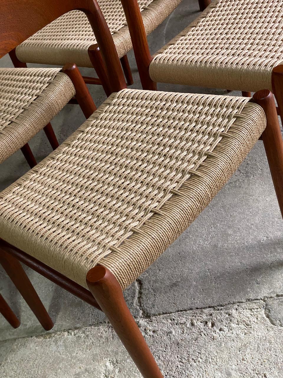 Late 20th Century Moller Model 75 Dining Chairs Set of Eight in Teak and Paper Cord, 1970