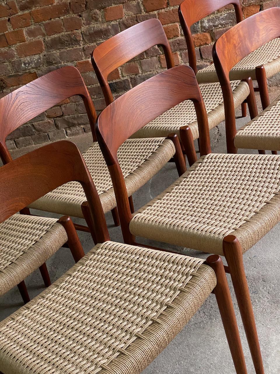 Moller Model 75 Dining Chairs Set of Eight in Teak and Paper Cord, 1970 3