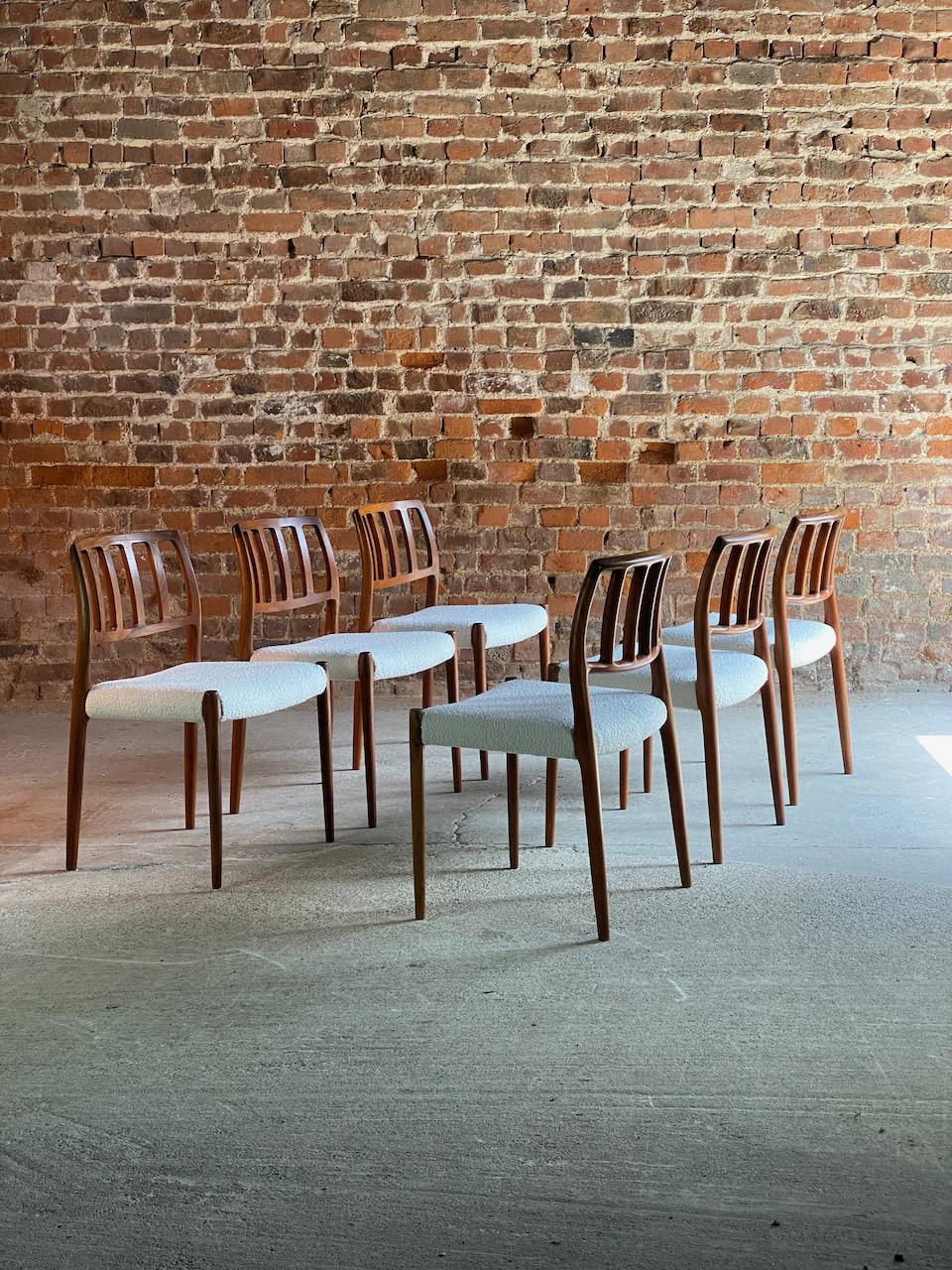 Mid-Century Modern Moller Model 83 Rosewood Dining Chairs Set of Six in Bouclé, Denmark, 1970
