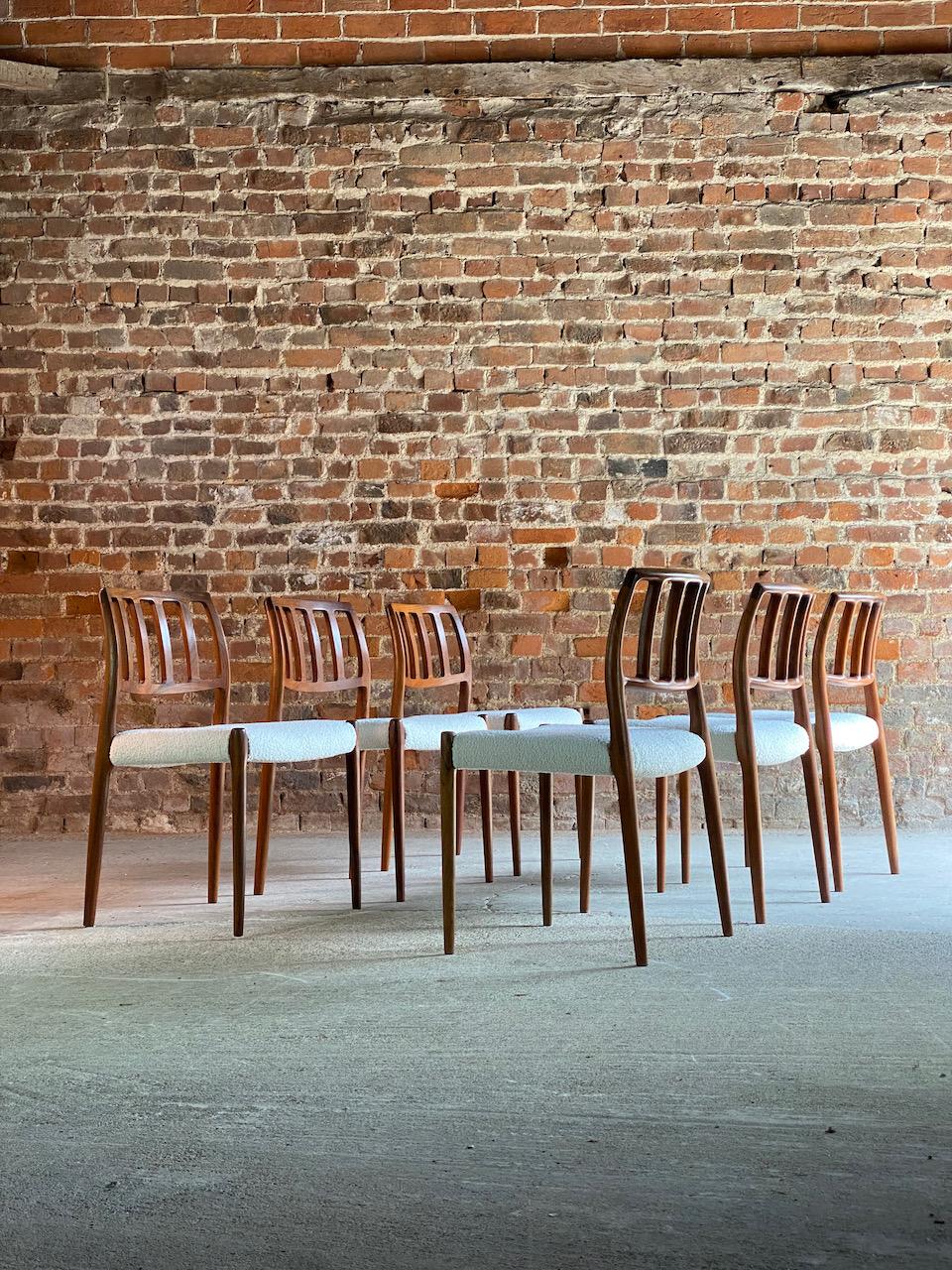 Danish Moller Model 83 Rosewood Dining Chairs Set of Six in Bouclé, Denmark, 1970