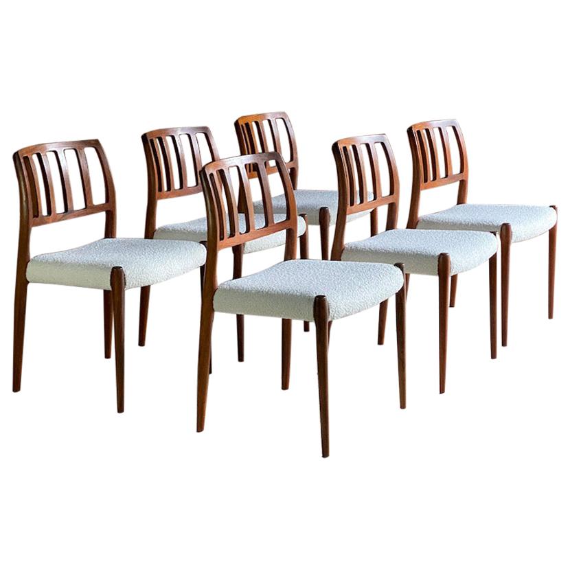 Moller Model 83 Rosewood Dining Chairs Set of Six in Bouclé, Denmark, 1970