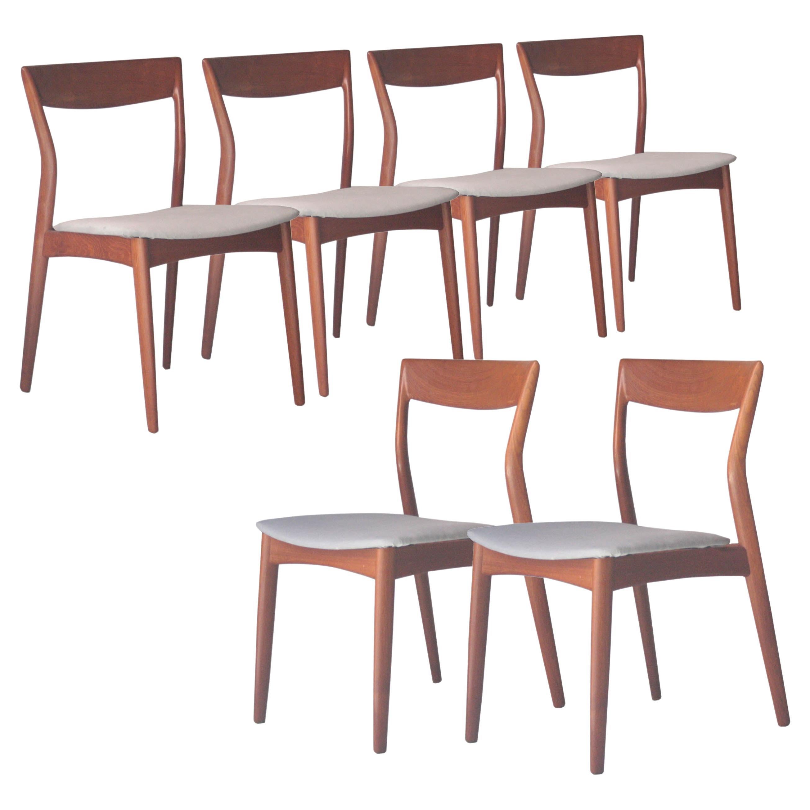 Moller Styled Midcentury Grey Teak Swedish Set of Six Chairs, Sweden, 1960 For Sale