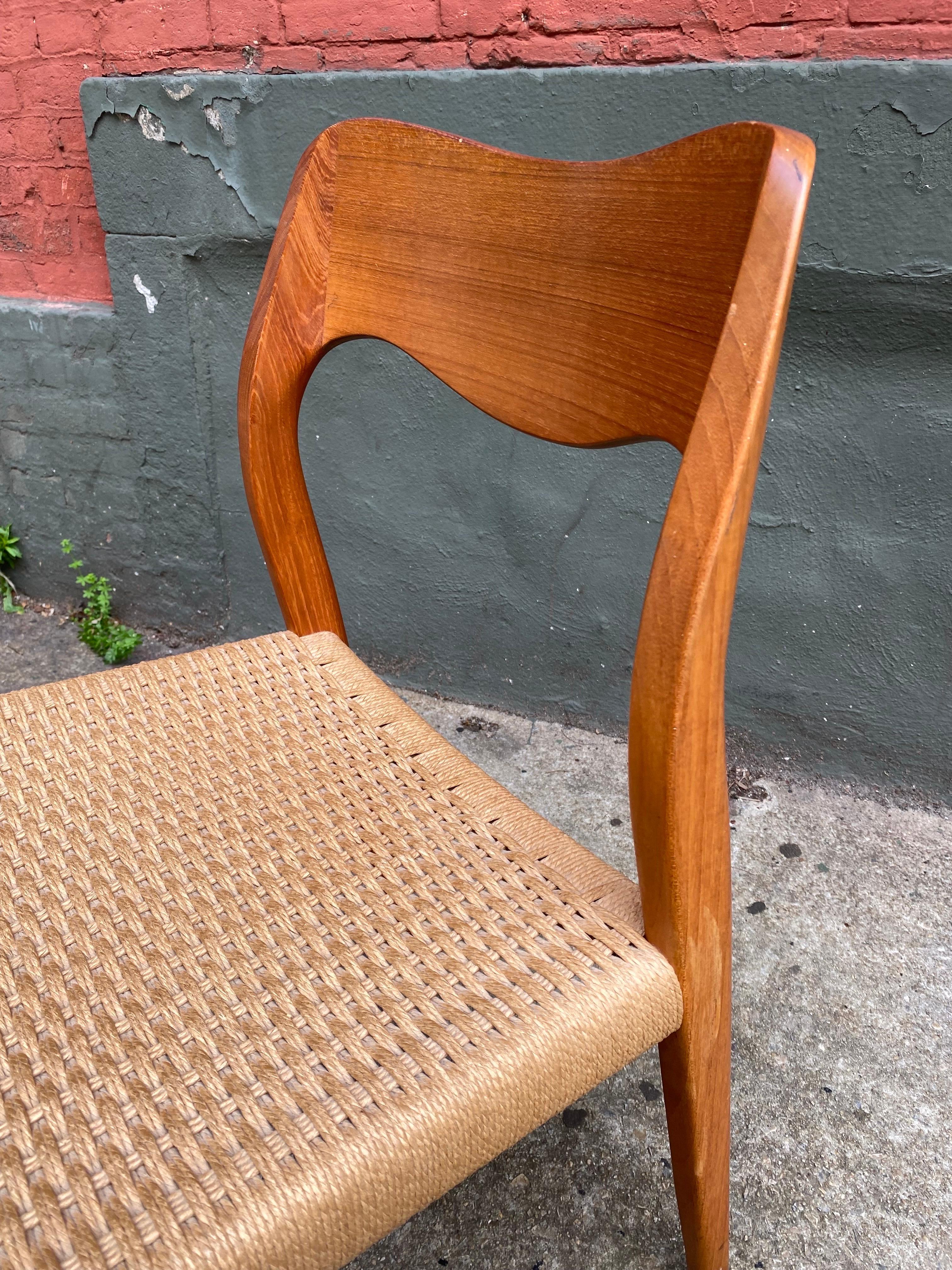 Scandinavian Modern Moller Teak Chair with papercord seat Model 71Teak