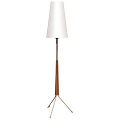Möllers Armatur Eskilstuna Brass and Teak Tripod Floor Lamp, Sweden, Late 1950s
