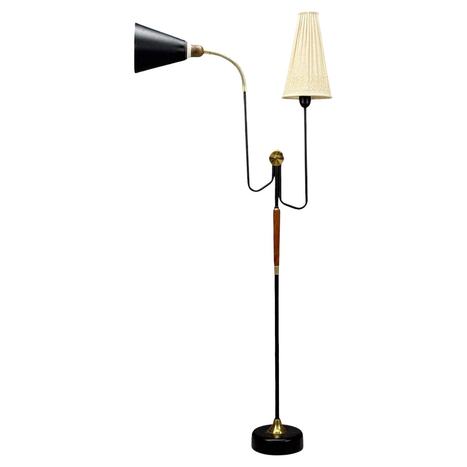 Möllers Armatur Eskilstuna, Floor Lamp, Lacquered Metal, Teak, Sweden, 1950s For Sale