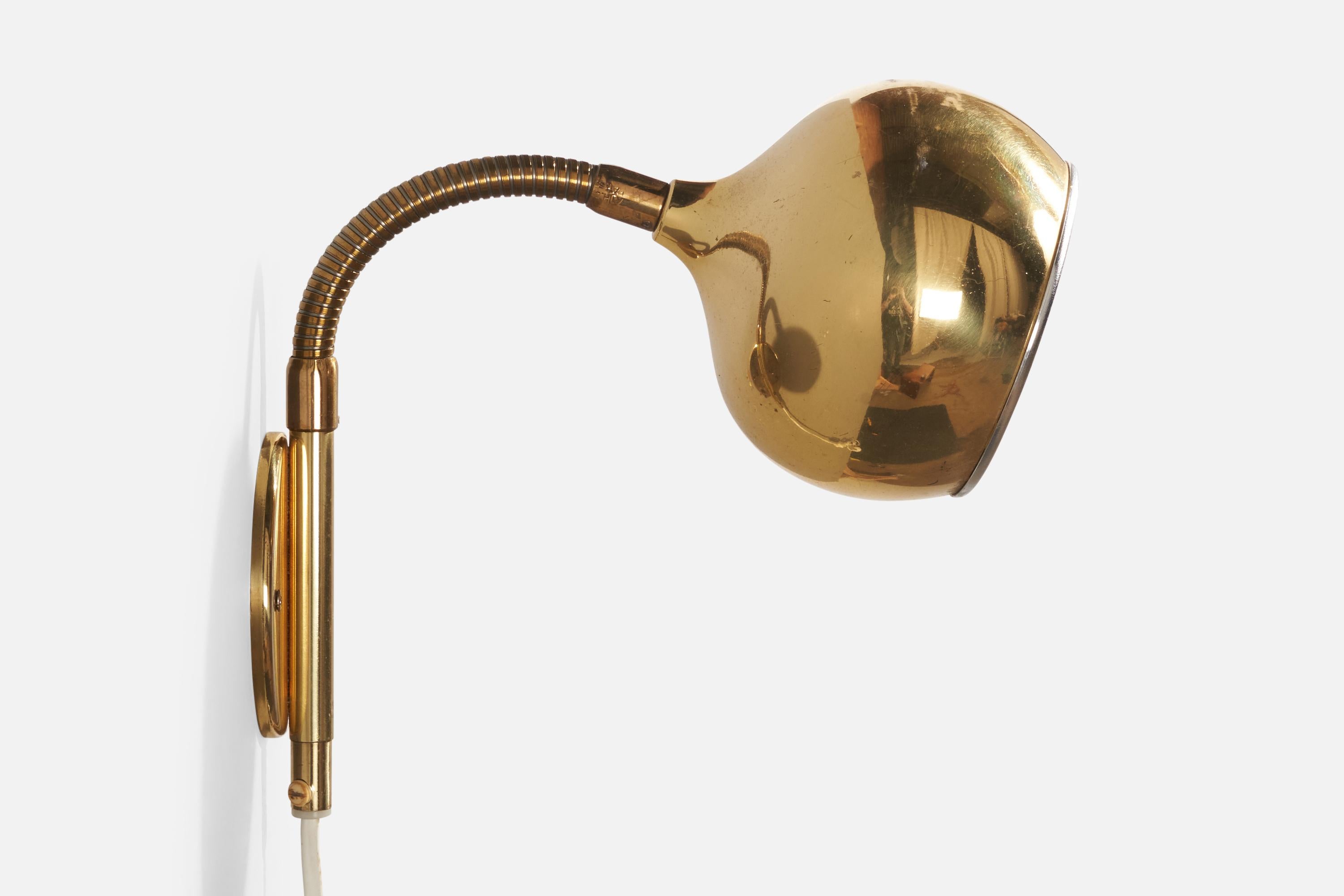 Möllers Elektriska Armatur, Wall Lights, Messing, Schweden, 1970er Jahre im Angebot 1