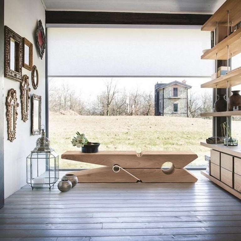 Clothespin 55 Inches Cedar Bench with Red Iron spring, Made in Italy