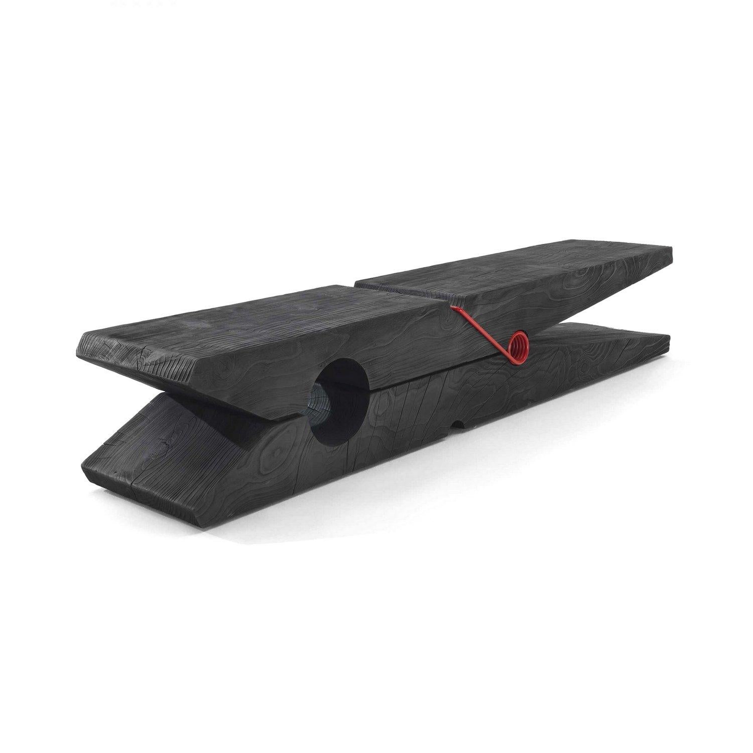 Modern Black Clothespin 55 Inches Vulcano Bench with Red Iron spring, Made in Italy For Sale