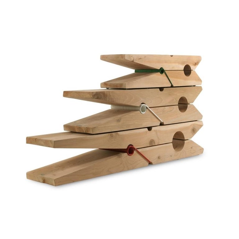 Clothespin 94 Inches Cedar Bench with Red Iron spring, Made in Italy