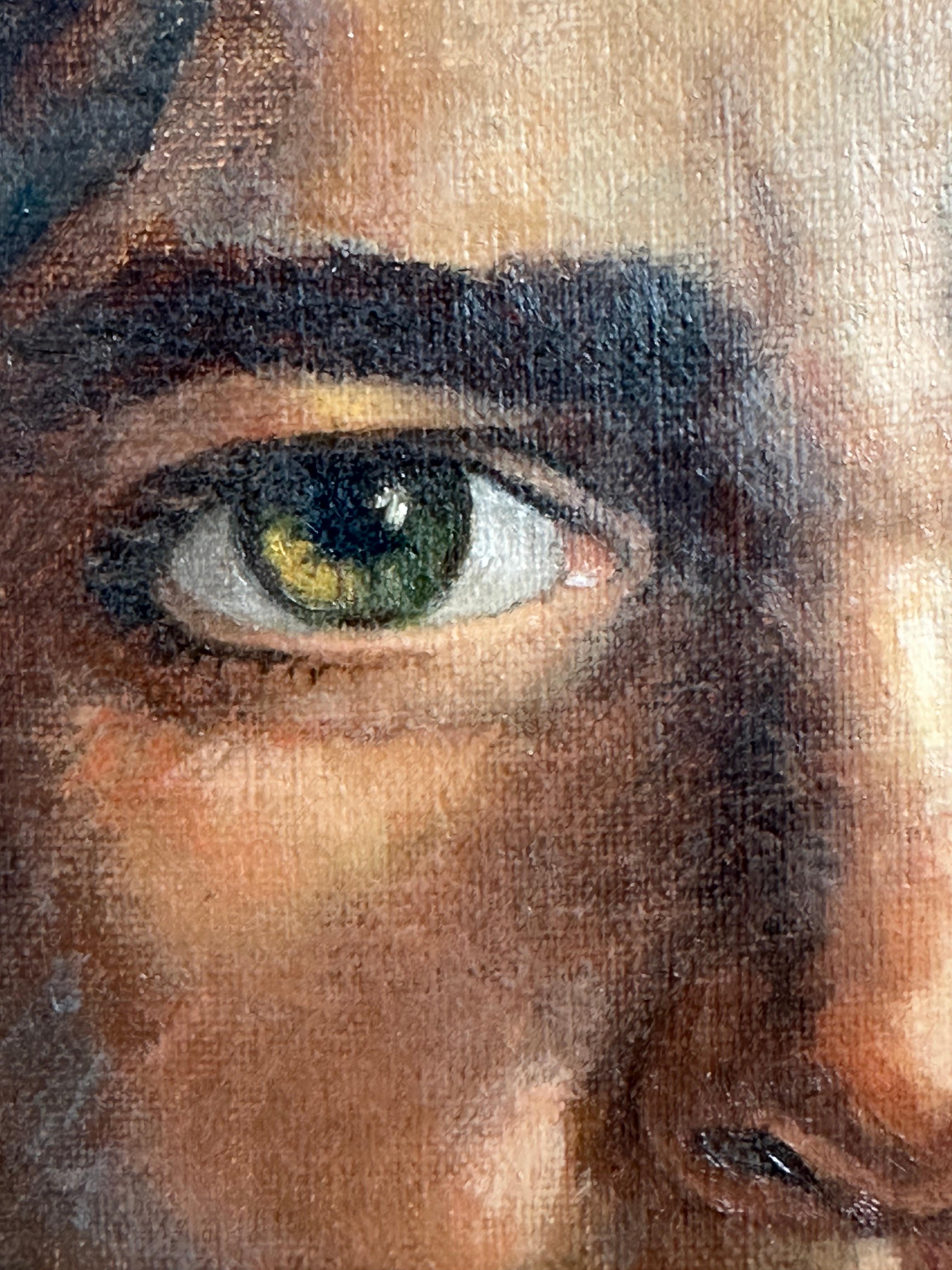Mollie Erkenbrack.

New Men XXXIX, 2014

Olio su pannello di lino, 5 x 7 pollici.

Firmato con il monogramma dell'artista, in basso a destra.