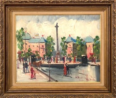 Used "Bastille Paris" Oil on Canvas Parisian Street Scene & Figures Framed Painting
