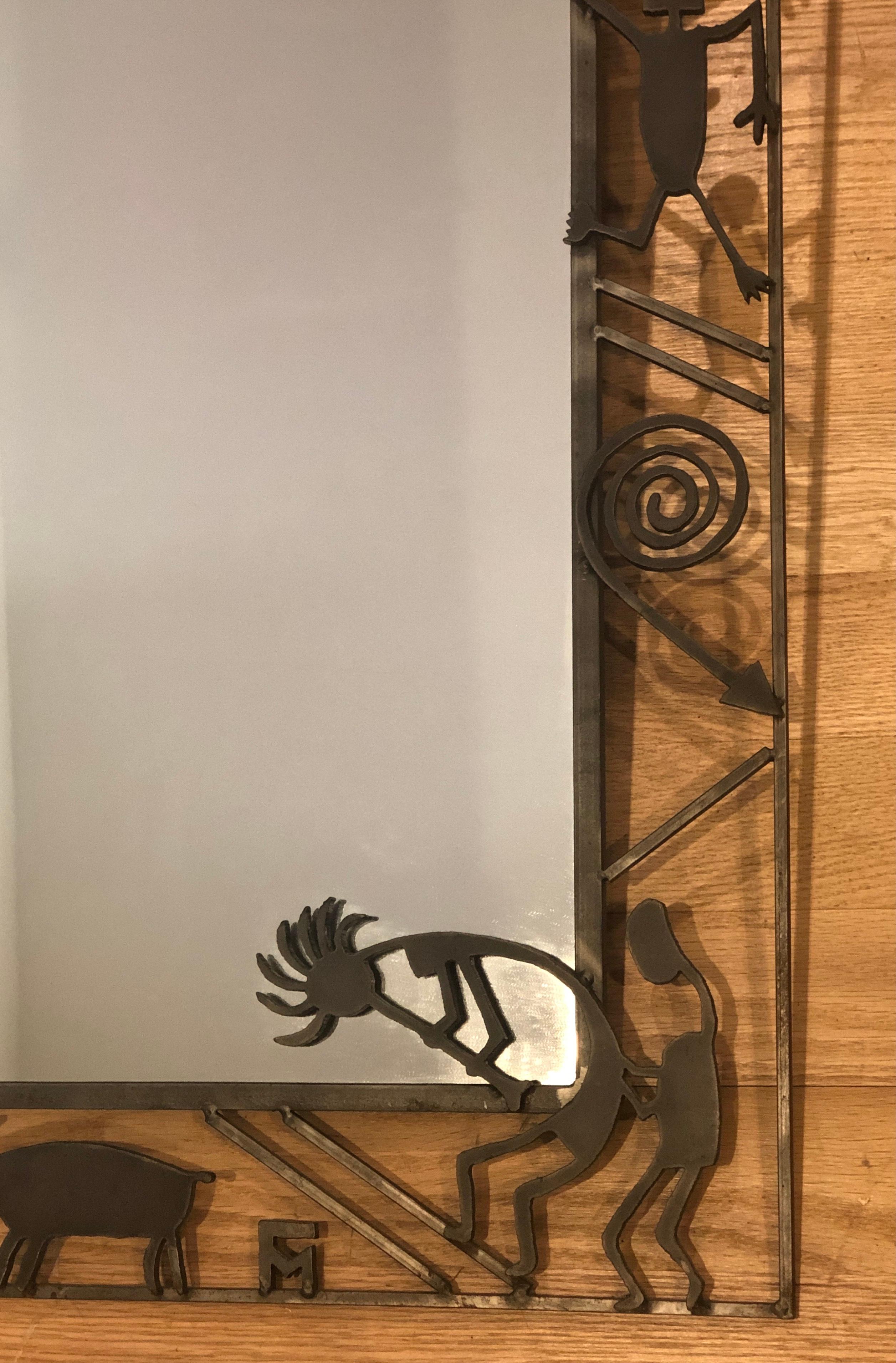 Signed Unusual Figural Iron Framed Mirror By Mollie Massie For Sale 2