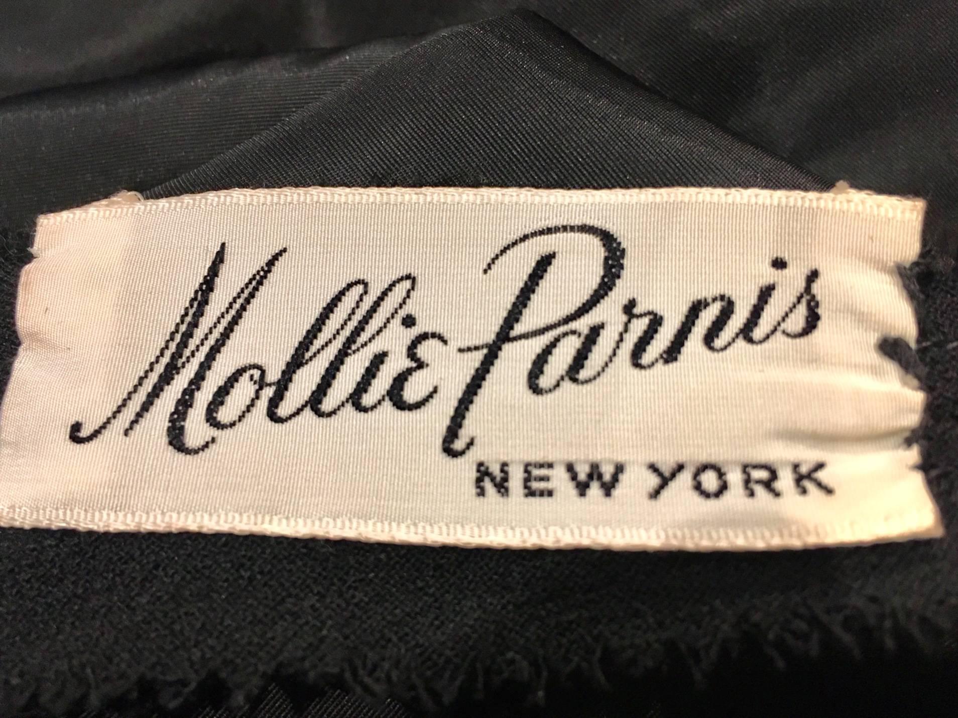 Women's Mollie Parnis 1950s Black Dress with Pleated Ribbon Inserts For Sale