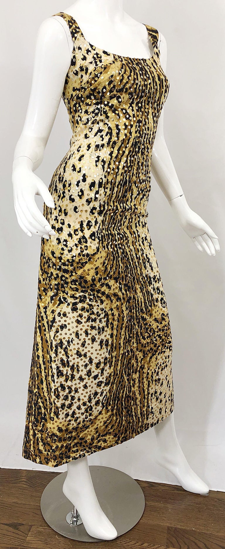 Mollie Parnis 1970s Leopard Cheetah Print Sequined Vintage 70s Cotton Midi Dress For Sale 5
