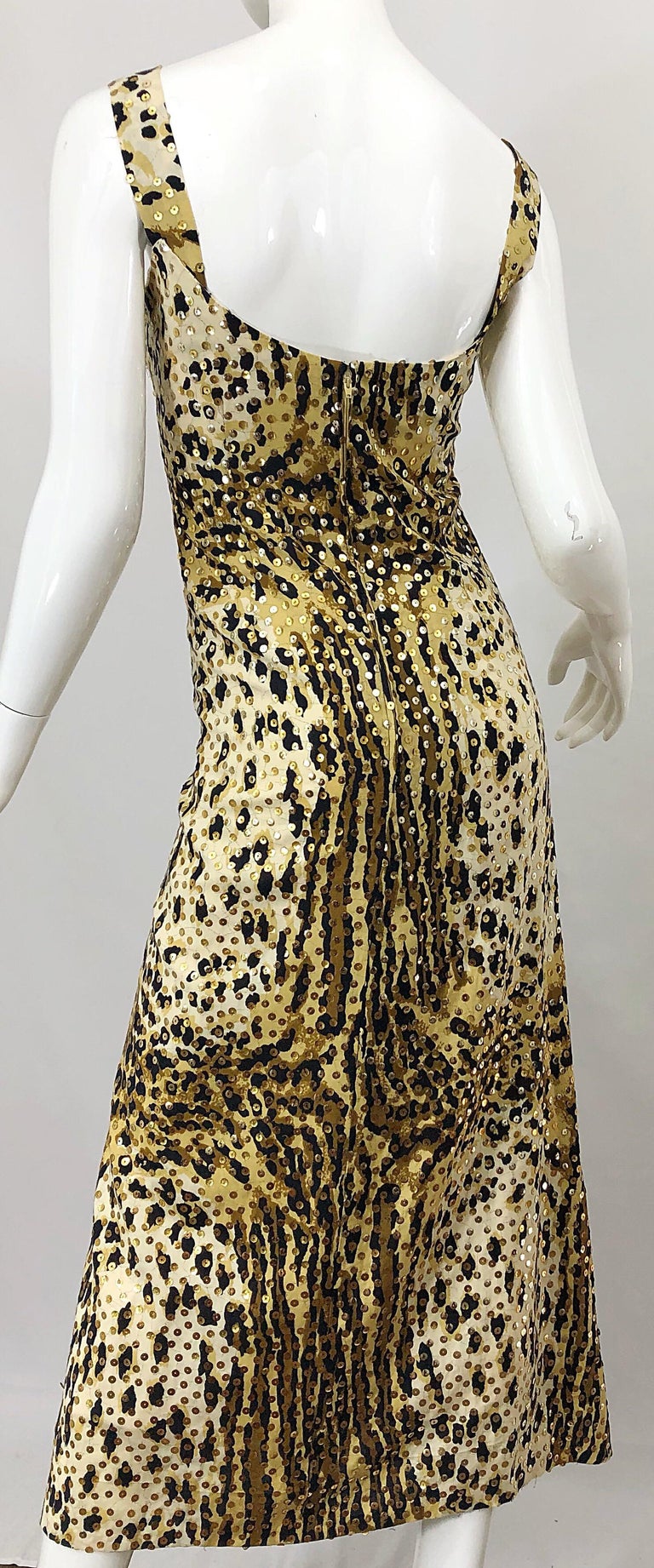 Mollie Parnis 1970s Leopard Cheetah Print Sequined Vintage 70s Cotton Midi Dress For Sale 7