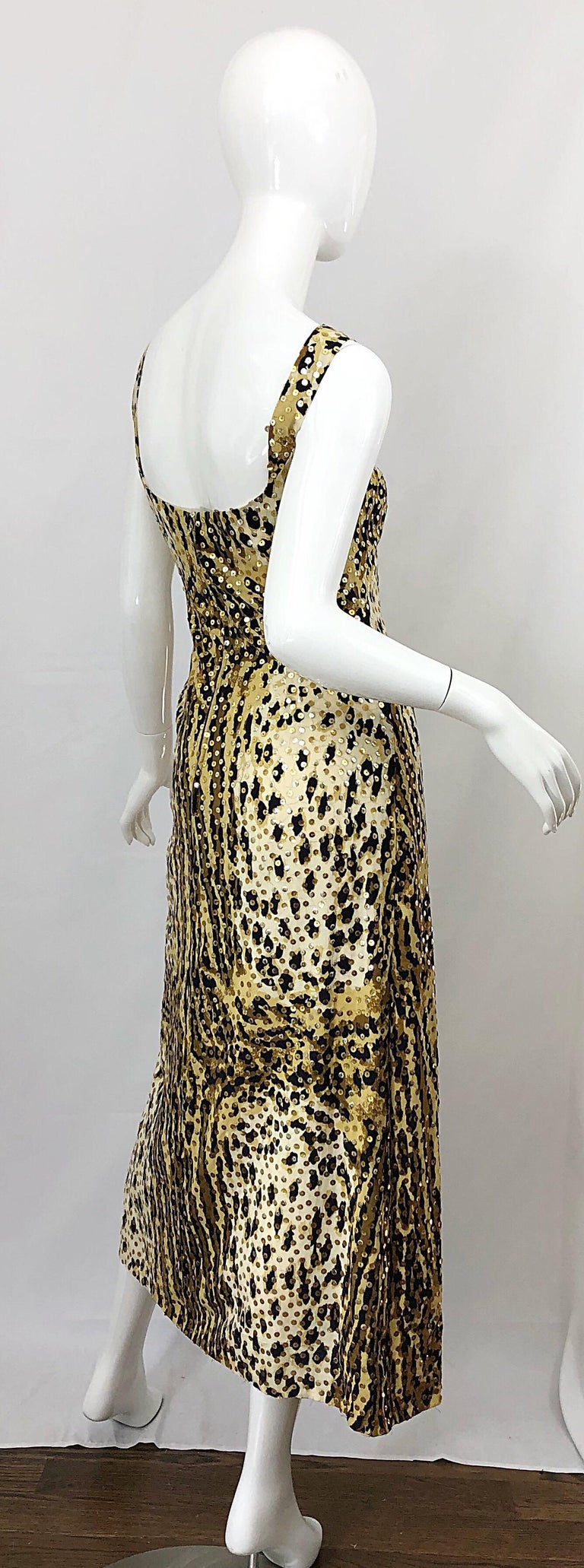 Mollie Parnis 1970s Leopard Cheetah Print Sequined Vintage 70s Cotton Midi Dress For Sale 9