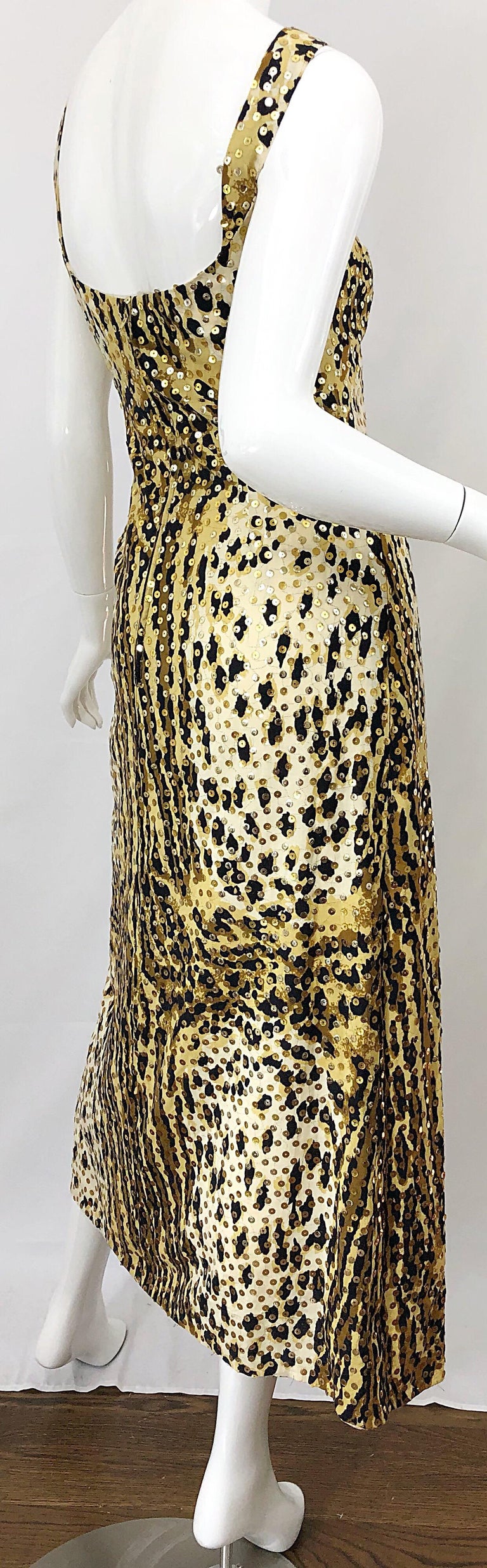 Mollie Parnis 1970s Leopard Cheetah Print Sequined Vintage 70s Cotton Midi Dress For Sale 2