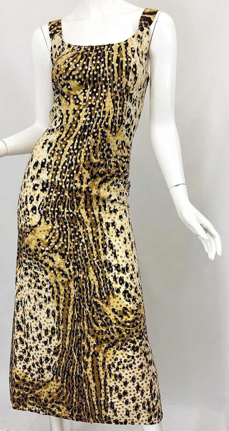 Mollie Parnis 1970s Leopard Cheetah Print Sequined Vintage 70s Cotton Midi Dress For Sale 3