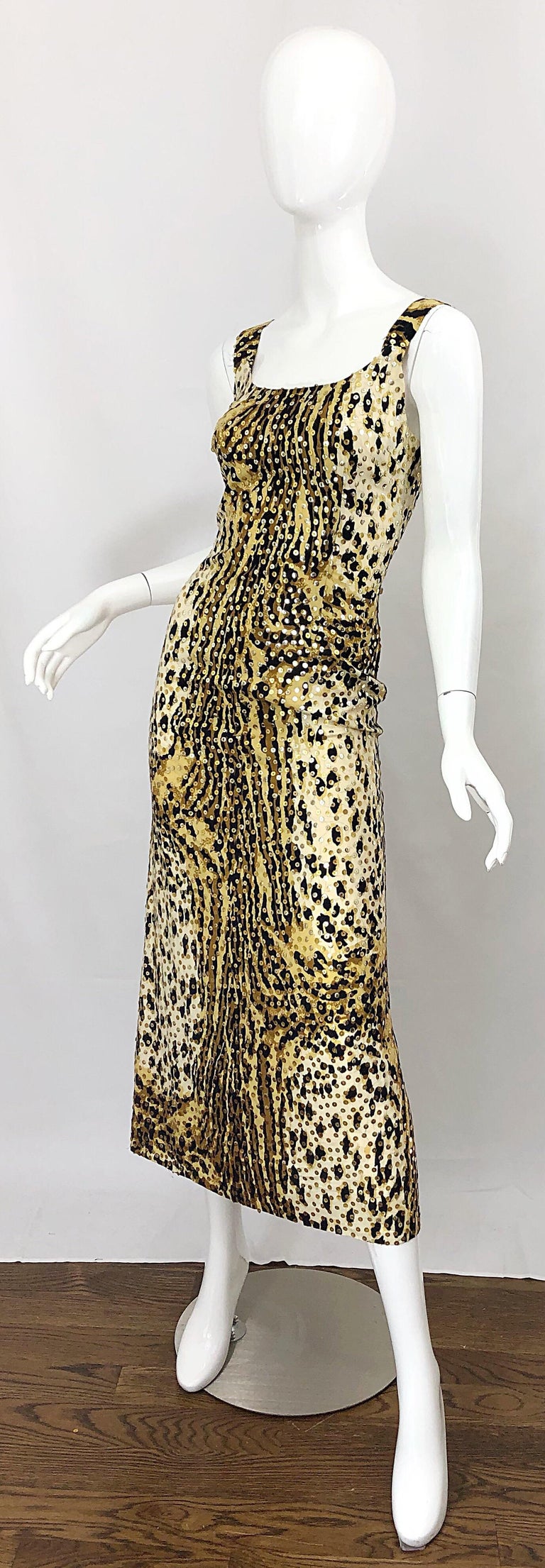 Mollie Parnis 1970s Leopard Cheetah Print Sequined Vintage 70s Cotton Midi Dress For Sale 4