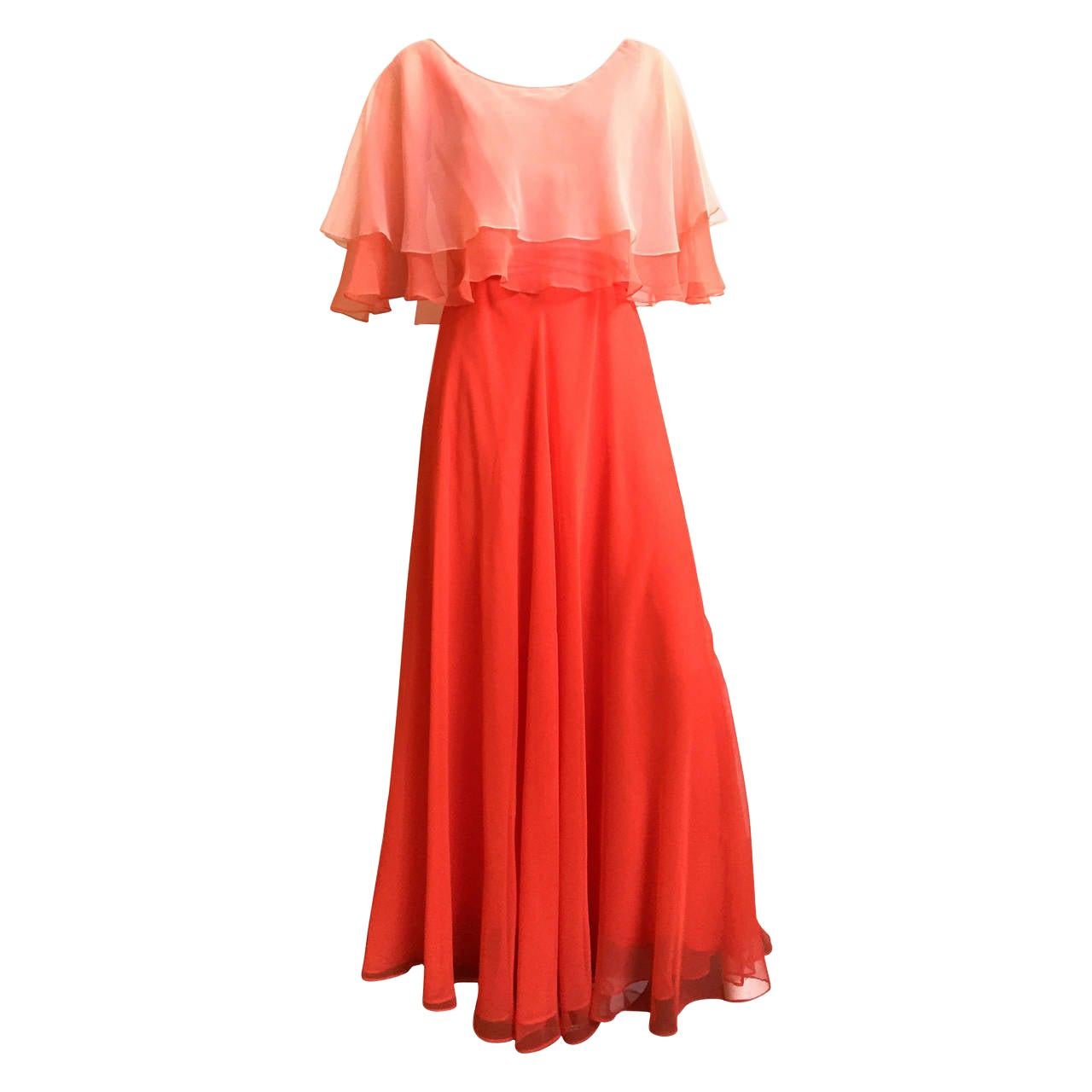 Mollie Parnis 70s Silk Chiffon Gown Size 6. For Sale