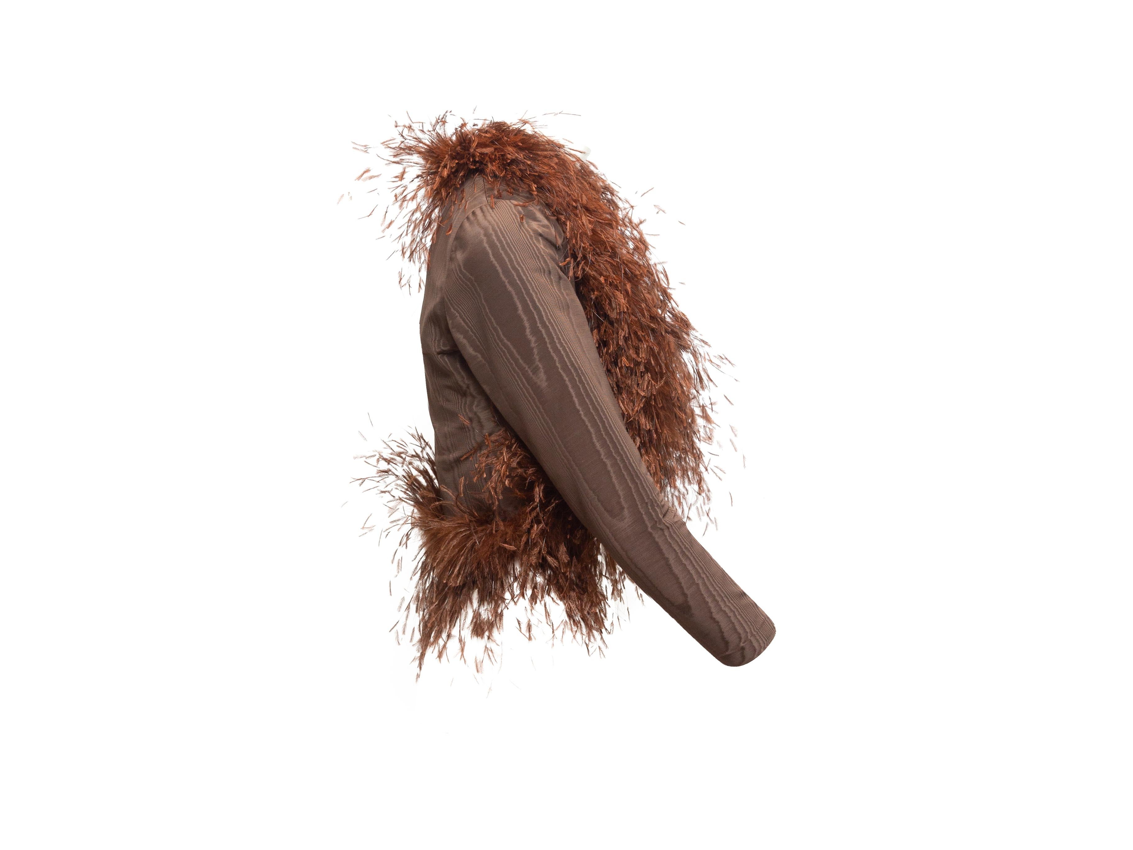 Mollie Parnis Brown Grosgrain & Ostrich Feather Bolero In Good Condition In New York, NY