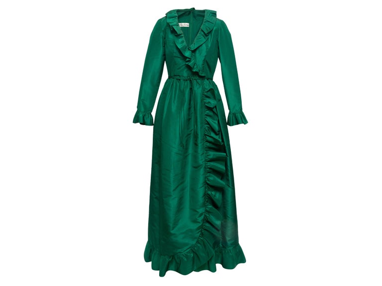 Mollie Parnis Emerald 1970s Silk Taffeta Maxi Dress In Good Condition For Sale In New York, NY