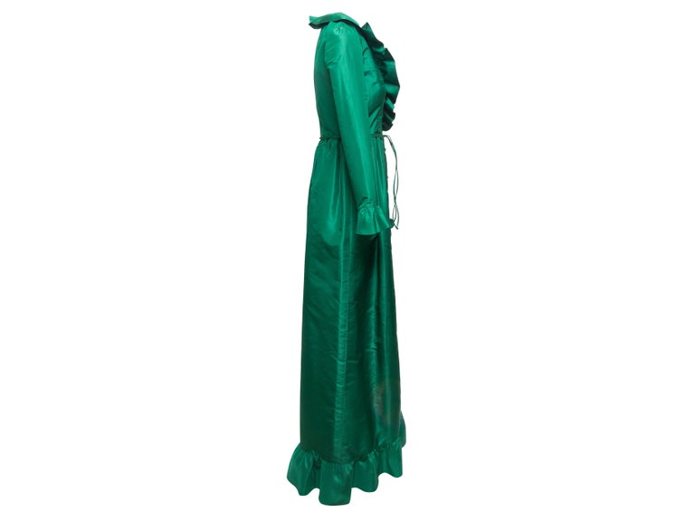 Women's Mollie Parnis Emerald 1970s Silk Taffeta Maxi Dress For Sale