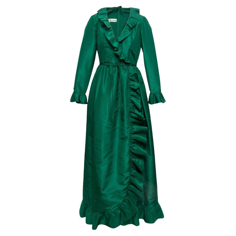 Mollie Parnis Emerald 1970s Silk Taffeta Maxi Dress For Sale