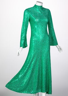 Mollie Parnis - Vestito a collo alto con lustrini in verde smeraldo, anni '60