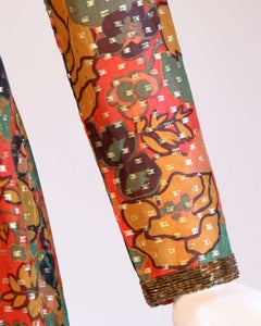 Mollie Parnis Vintage 1970s 70s Metallic Silk Beaded Floral Print Mini Dress