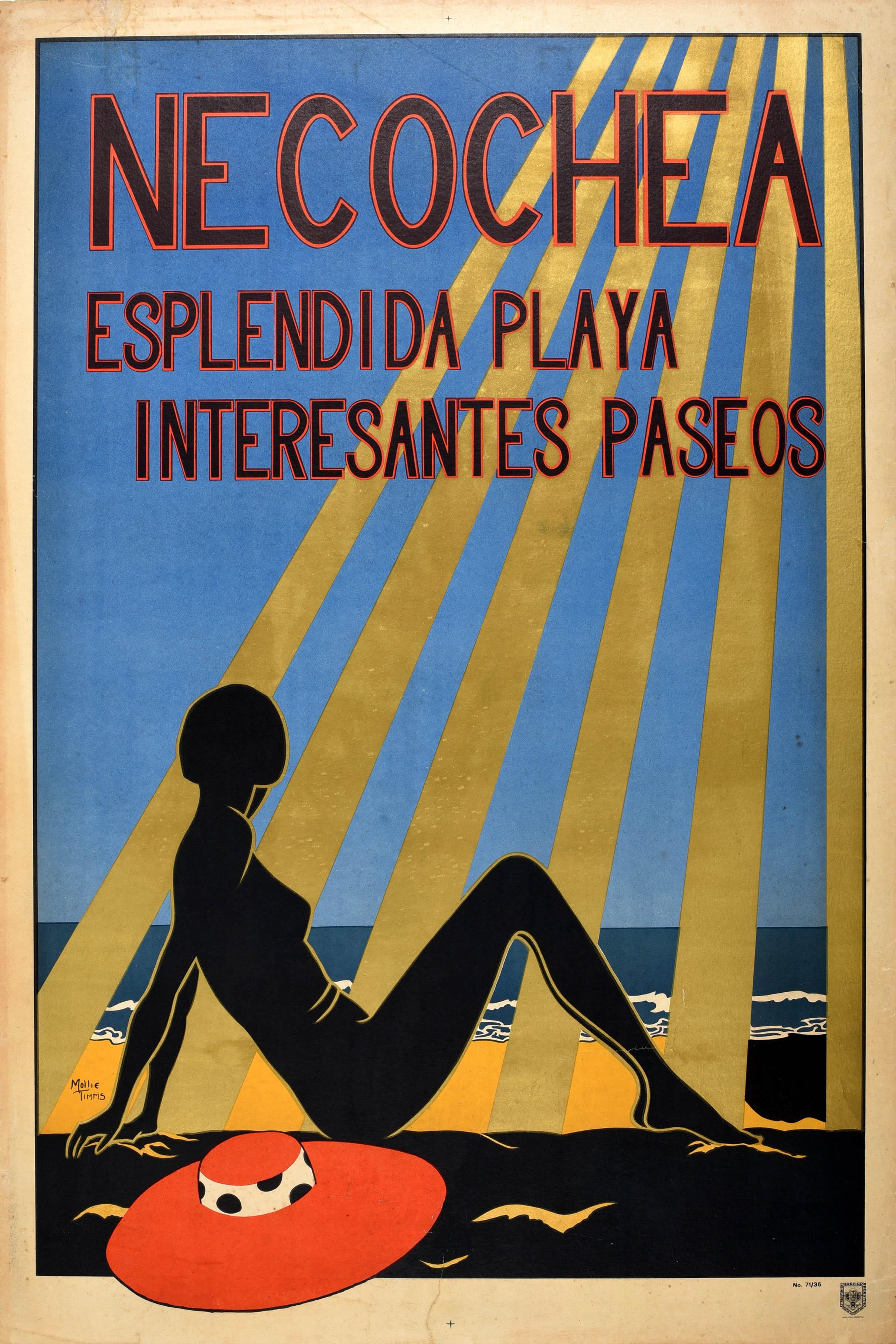 Mollie Timms Print – Original Vintage Art Deco Travel Poster Necochea Beach Argentinien Südamerika