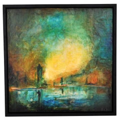 Modernist Encaustic Painting "New Orleans" Pacific Northwest Artist Molly Hilts