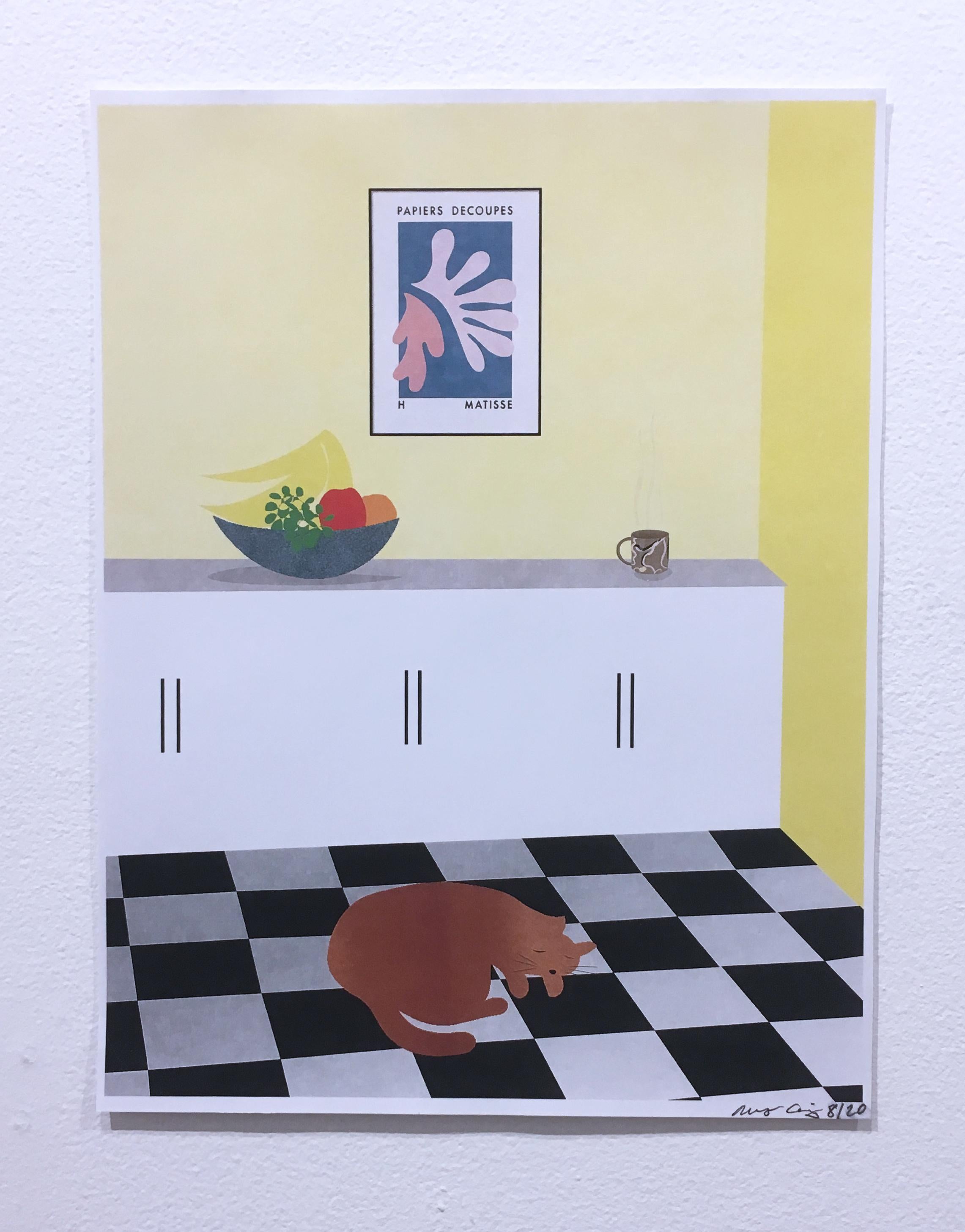 Digitaler Gemäldedruck für die Küche, Interieur, Stillleben, Obstschale, Gelb  – Print von Molly Craig