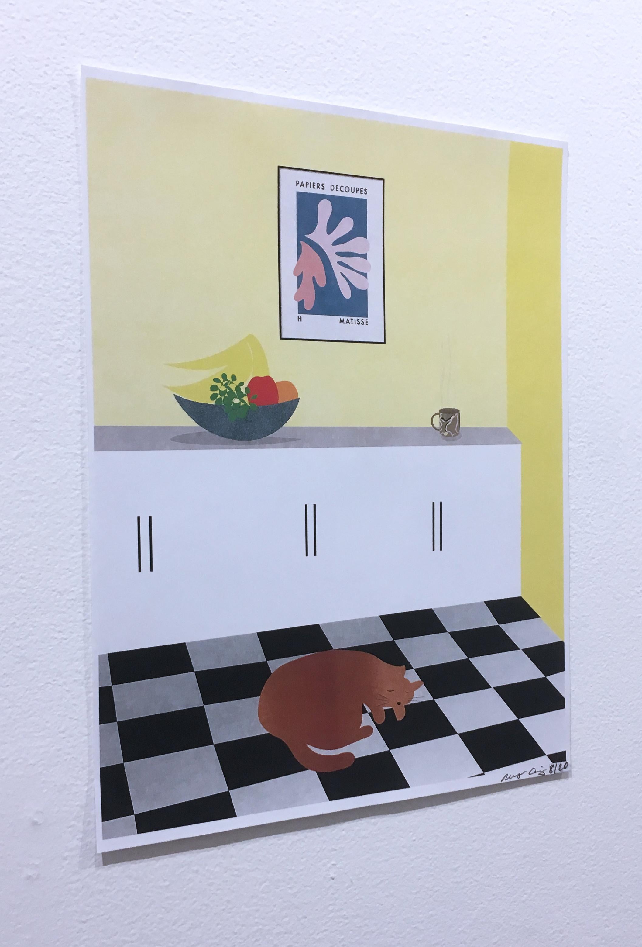 Digitaler Gemäldedruck für die Küche, Interieur, Stillleben, Obstschale, Gelb  (Zeitgenössisch), Print, von Molly Craig