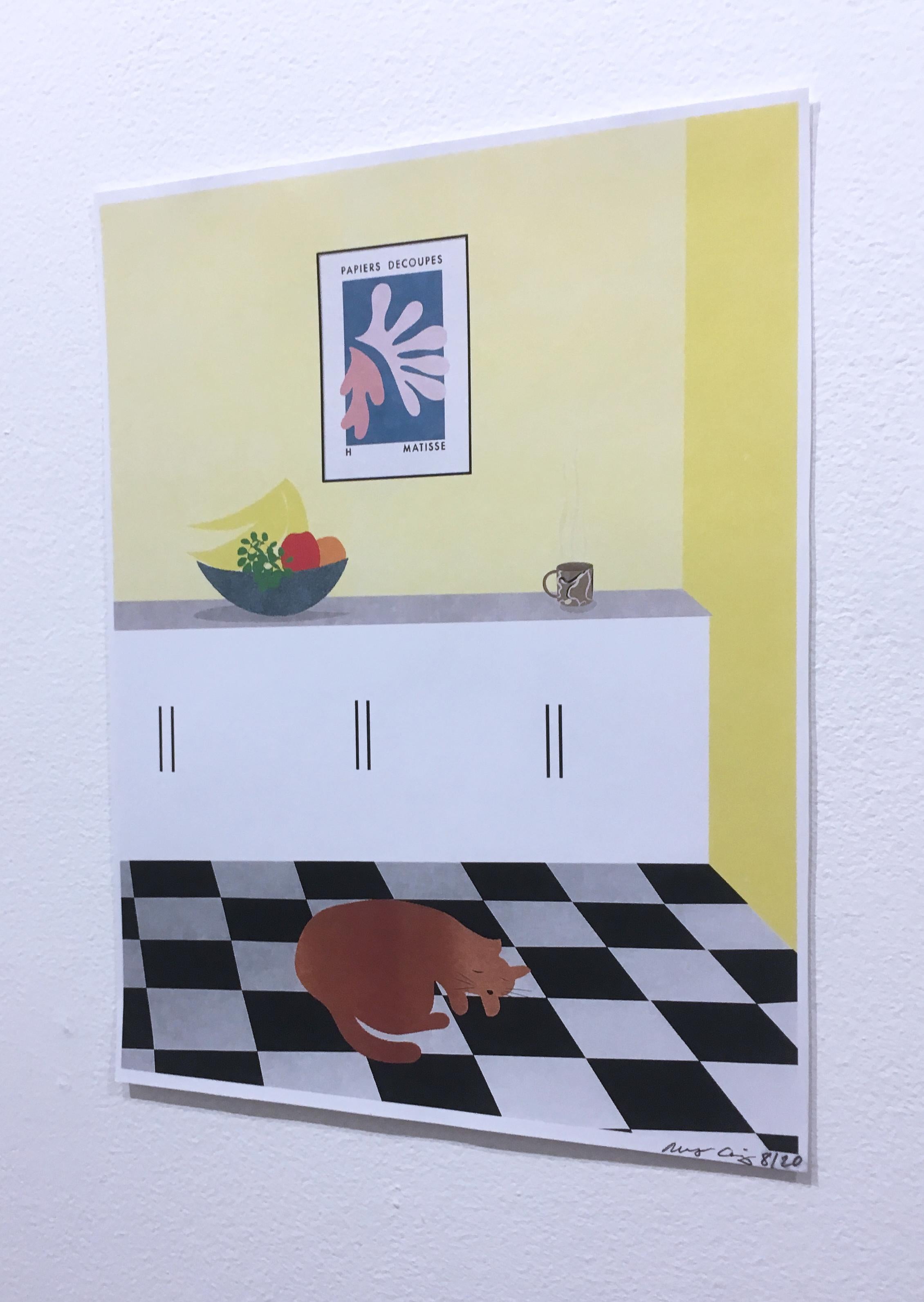 Digitaler Gemäldedruck für die Küche, Interieur, Stillleben, Obstschale, Gelb  (Grau), Still-Life Print, von Molly Craig