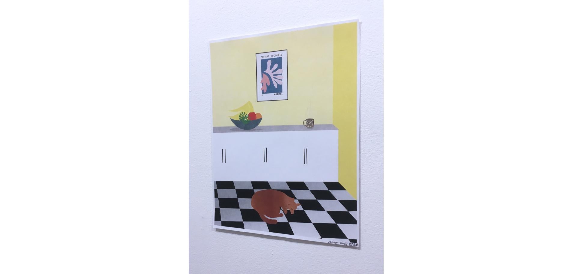 Kitchen Cat, Digital Painting Print, Interiors, Still Life, Fruit Bowl, Yellow  For Sale 1