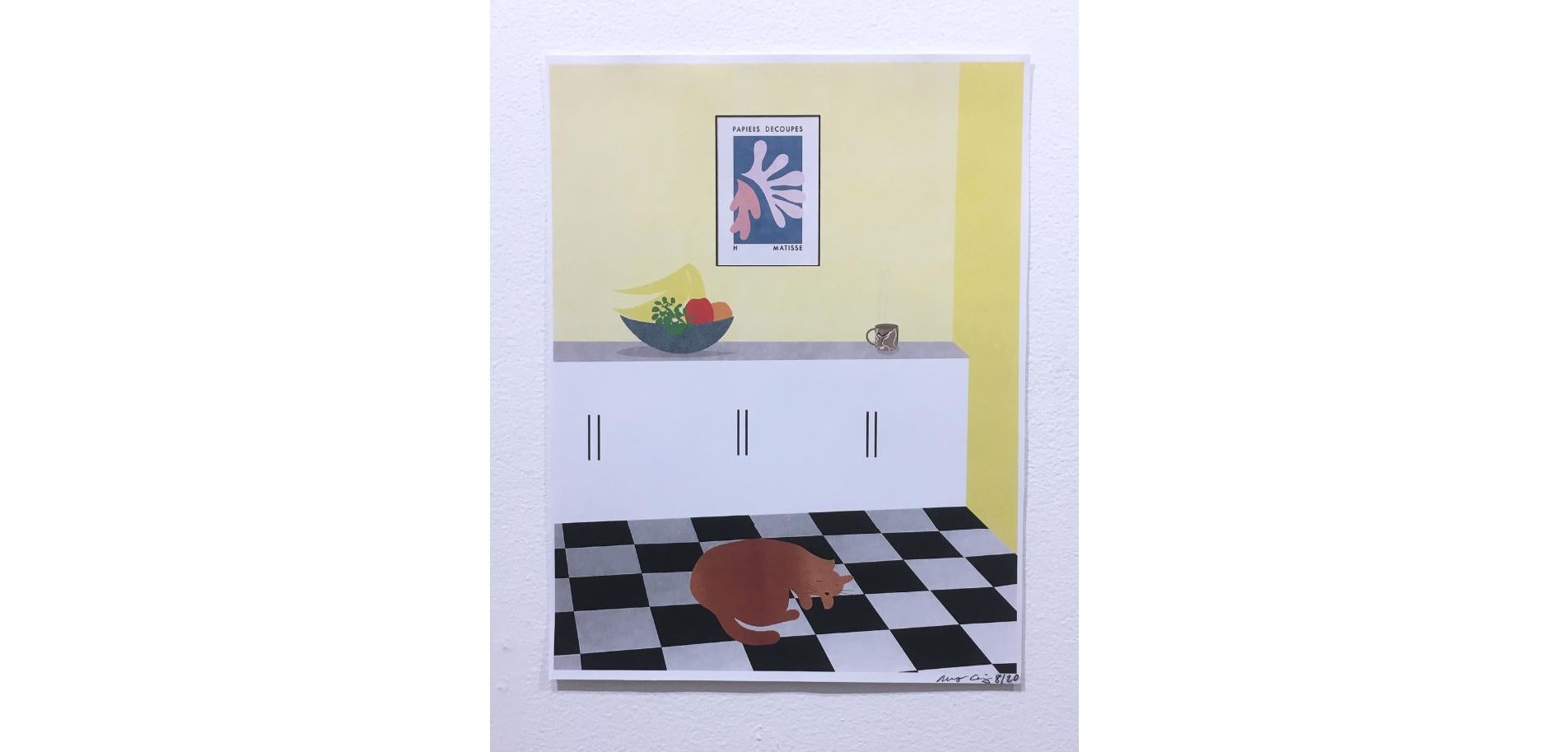 Kitchen Cat, Digital Painting Print, Interiors, Still Life, Fruit Bowl, Yellow  For Sale 2