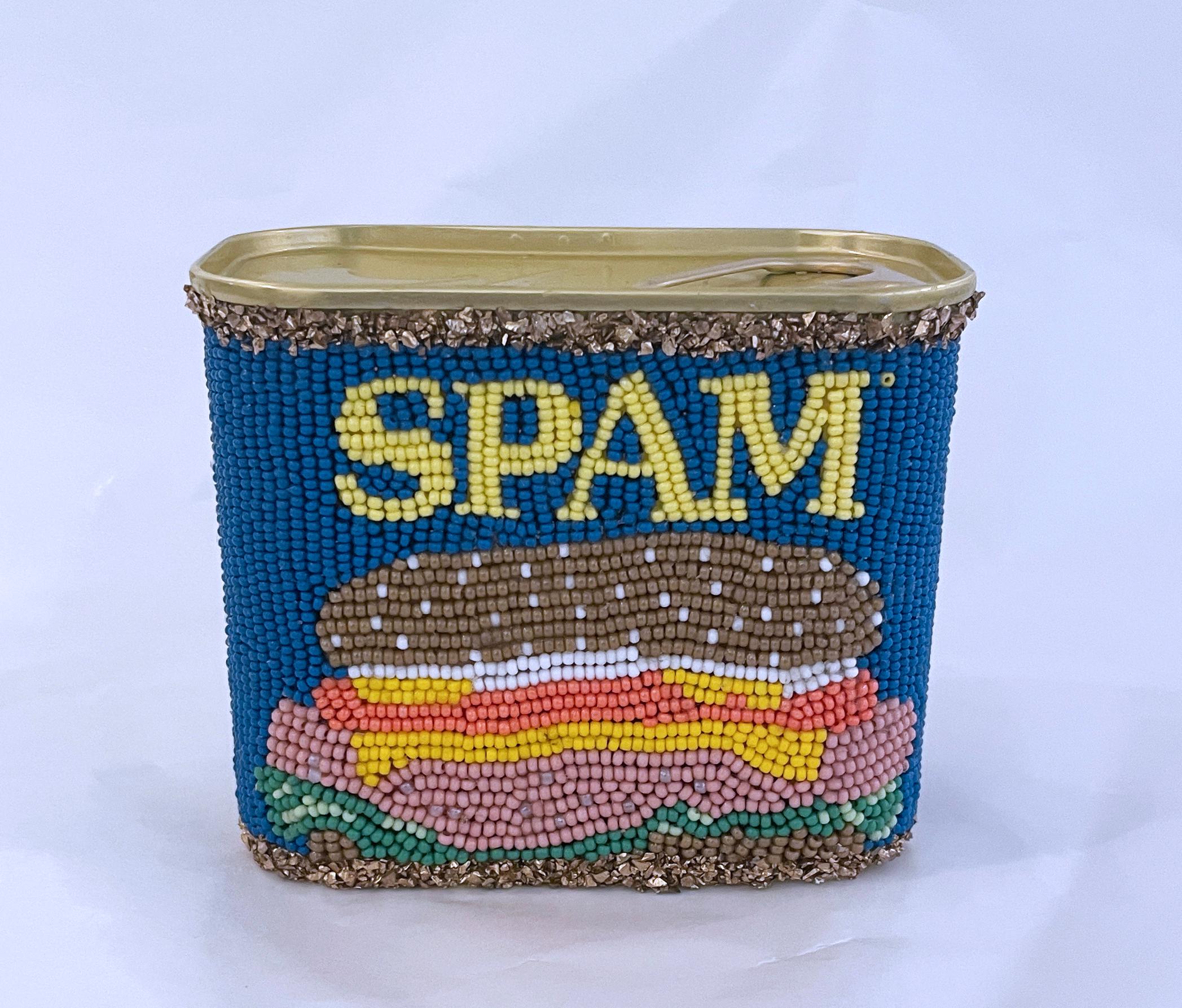 Molly Craig Still-Life Sculpture - "Apocalypse Ham" beaded Spam sculpture