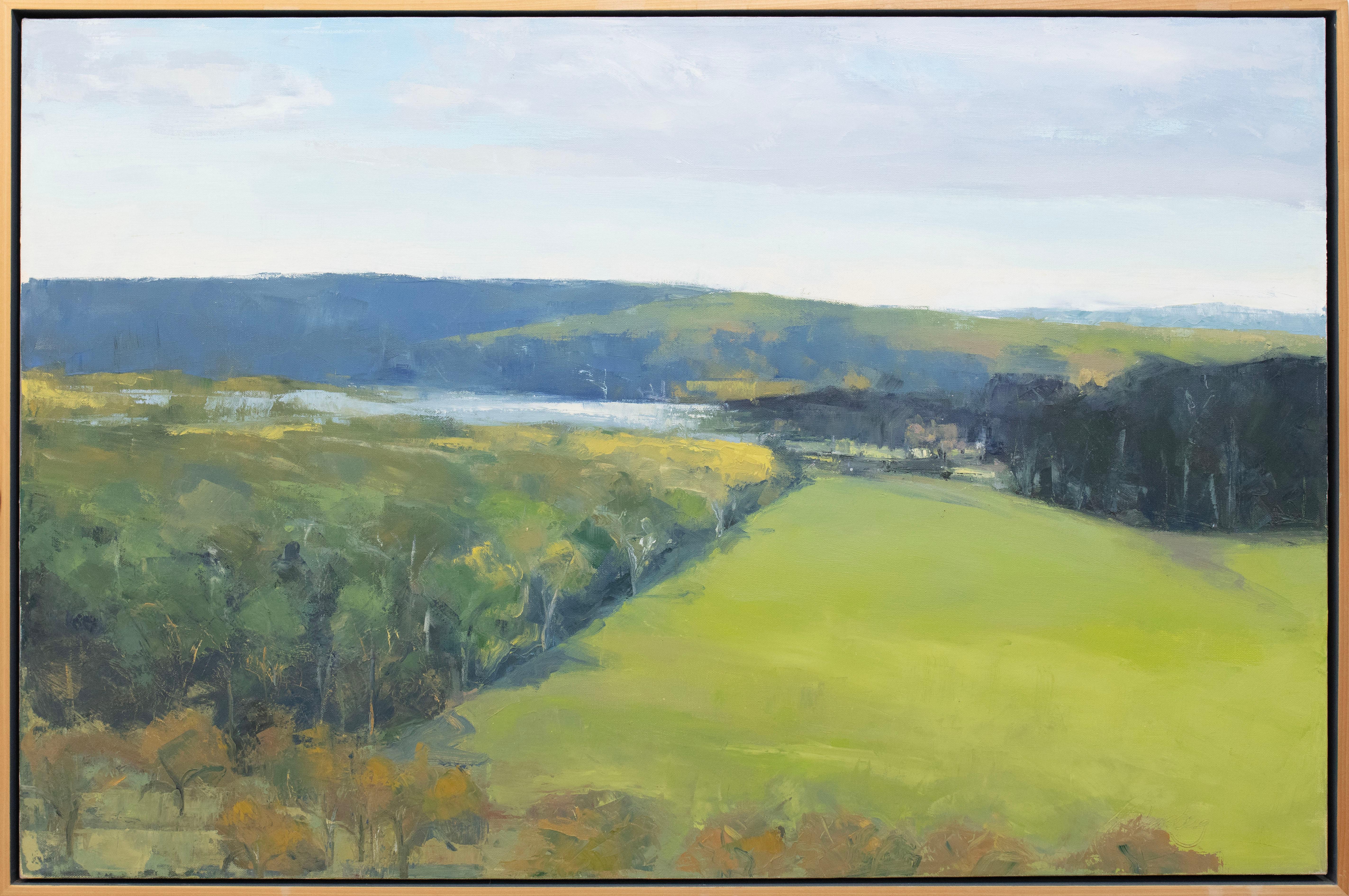 Peinture de paysage abstraite « Green Day » - Beige Abstract Painting par Molly Doe Wensberg