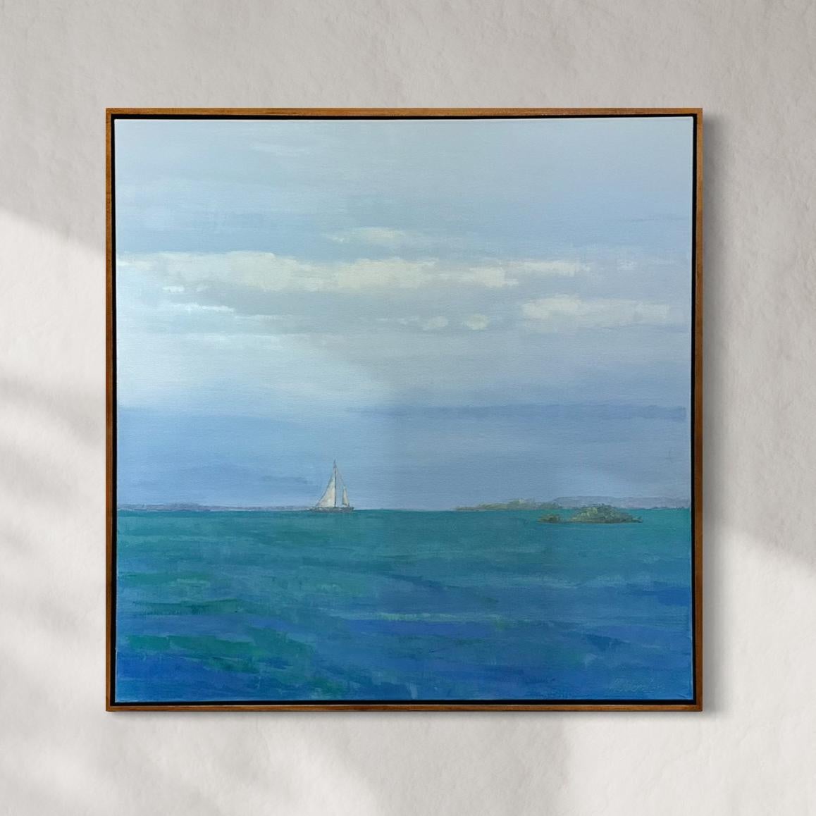 Molly Doe Wensberg Abstract Painting - "Heading Out", Abstracted Seascape Painting